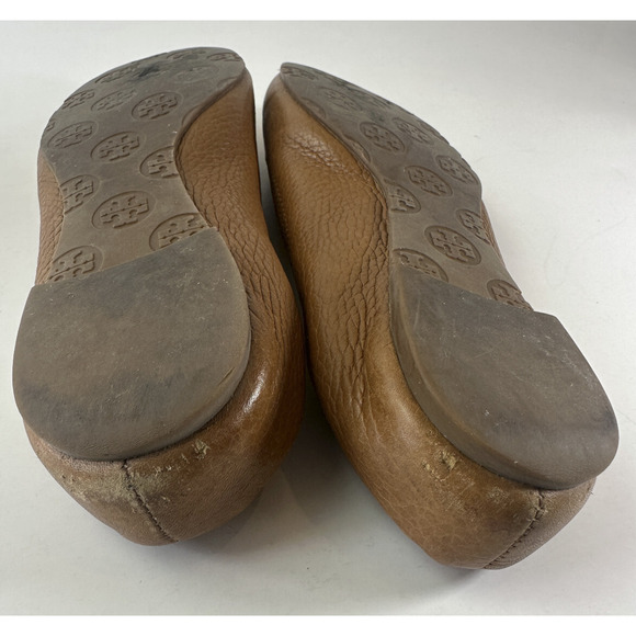 Tory Burch Reva Pebbled Leather Ballet Flats Royal Tan Camel Women Shoe Size 7M - Picture 11 of 16